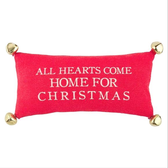Mud Pie Other - Christmas holiday accent pillow small rustic red burlap & gold bells home decor